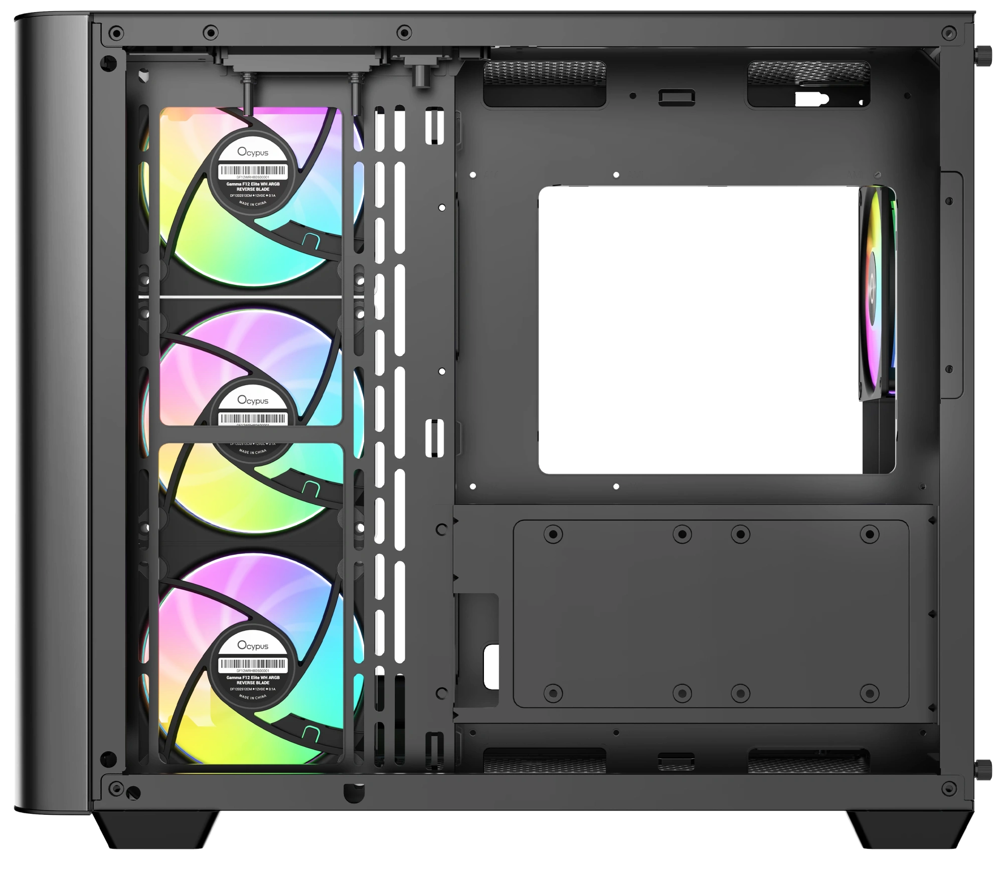 Корпус Ocypus Iota C70 Curve (Iota-C70-BKD400CD-GL) [Midi Tower, 4 x 120 мм ARGB, черный]