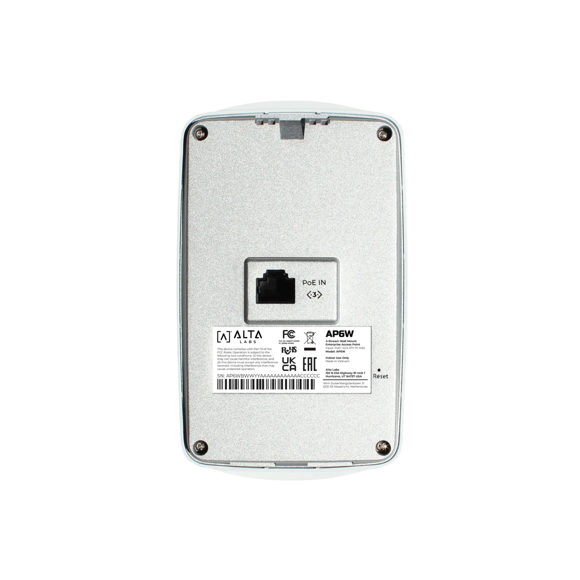 Точка доступа Alta Labs AP6W, Wi-Fi 6, AX3000, 574+2400Mbps, 2x2,Qualcomm,3xGLAN, BT, PoE+, Cloud