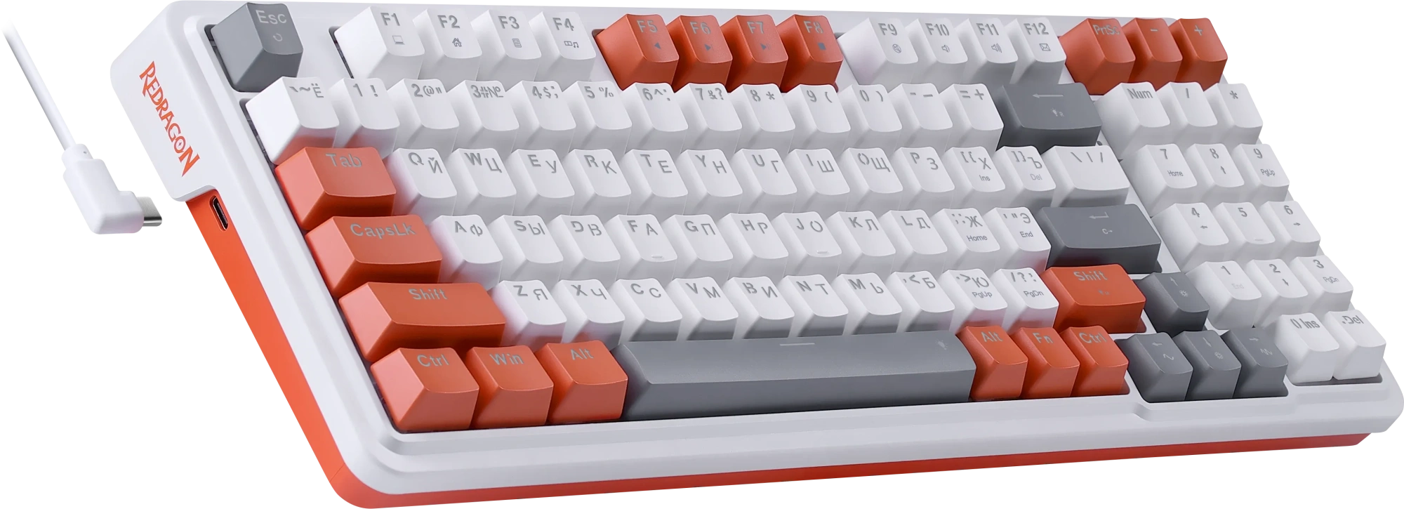 Клавиатура Redragon Gloria (72216) [механическая, проводная, RGB подсветка, Redragon + Red, белая]