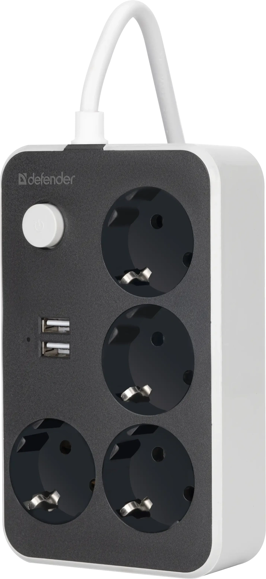 Удлинитель Defender без заземления R230 (99294) 2 м, 4 розетки, 2xUSB, черный