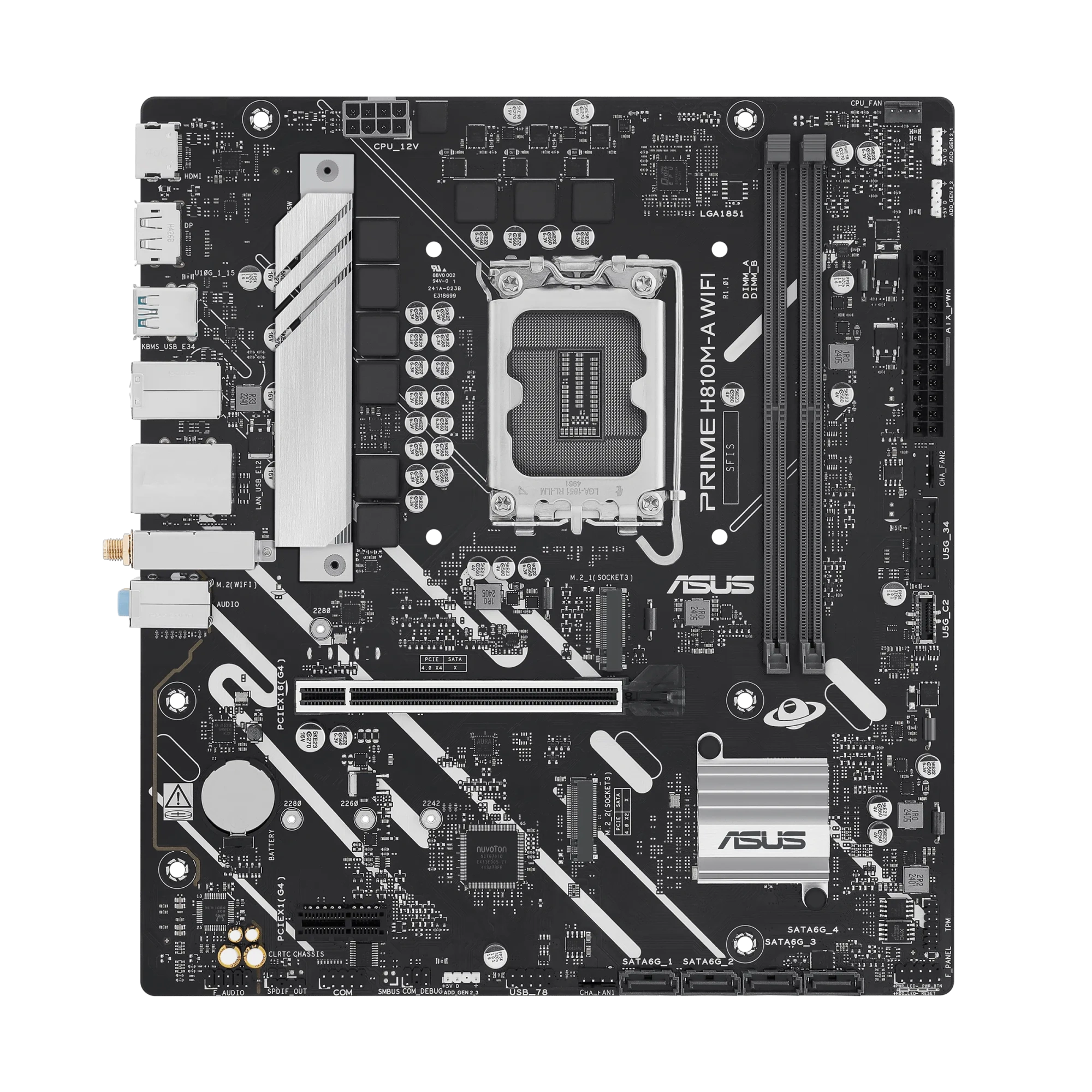 Материнская плата Asus PRIME H810M-A WIFI [LGA 1851, Intel H810, 2xDDR 5, 2xM.2, 1xPCI-E x16, Micro-ATX]