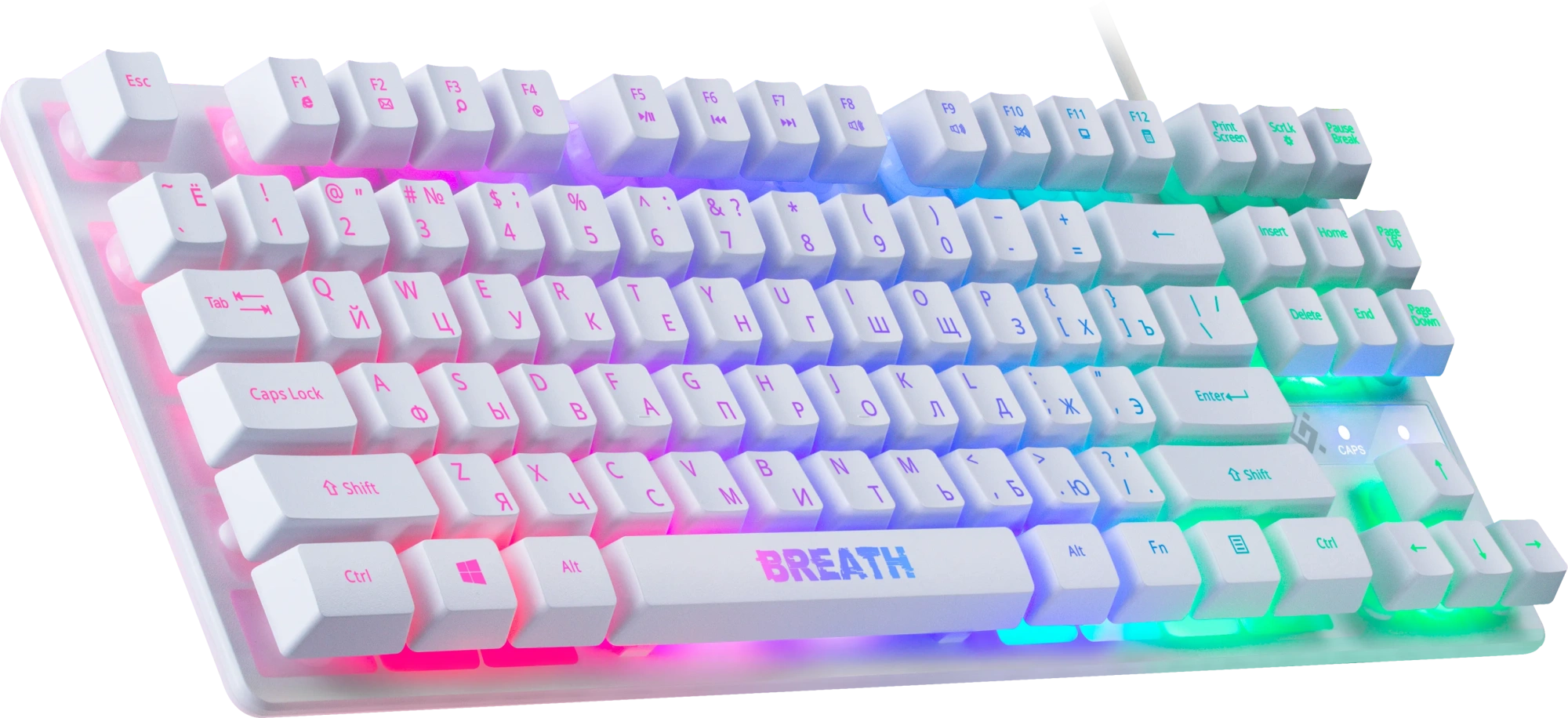 Клавиатура Defender Breath GK-184 RU (45184) [мембранная, проводная, RGB подсветка, белая]