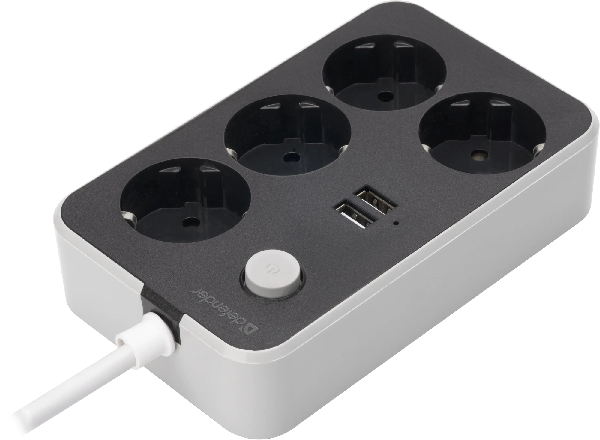 Удлинитель Defender без заземления R230 (99294) 2 м, 4 розетки, 2xUSB, черный