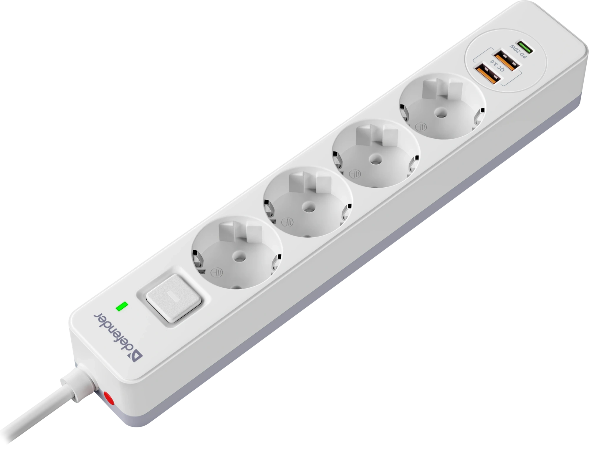 Сетевой фильтр Defender DFS 141 - 1,5 М, 4 розеток, 2xUSB, 1xType-C, белый