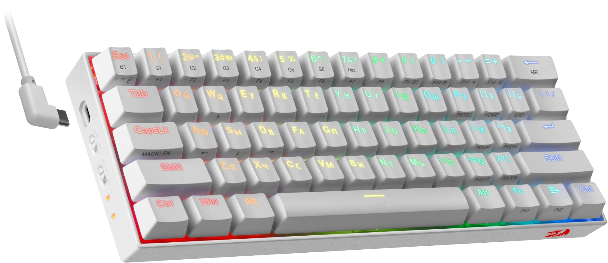 Клавиатура Redragon Draconic (77810) [механическая, проводная + беспроводная, RGB подсветка, Outemu Brown, белая]